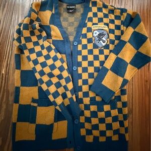 Checkerboard Button-Front Cardigan - Navy and Mustard Harry Potter raven claw